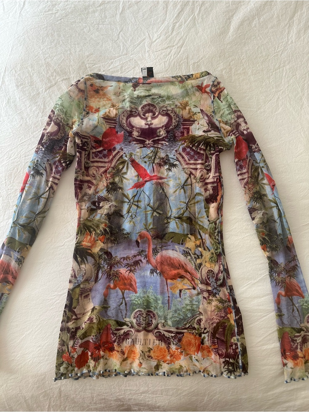Jean Paul Gaultier Vintage 90s/2000s Flamingo Print Long Sleeve Mesh Top - Picture 3 of 4